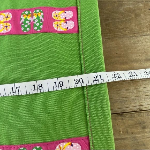 Super cute preppy green & pink flip flop print canvas tote bag with bow - Picture 8 of 10